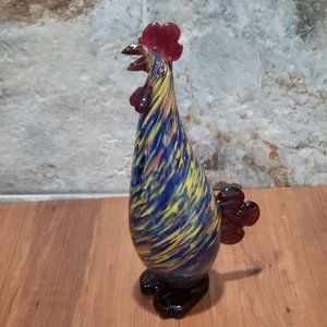 VTG Art Glass Rooster Multicolored Speckled Hand Blown Figurine